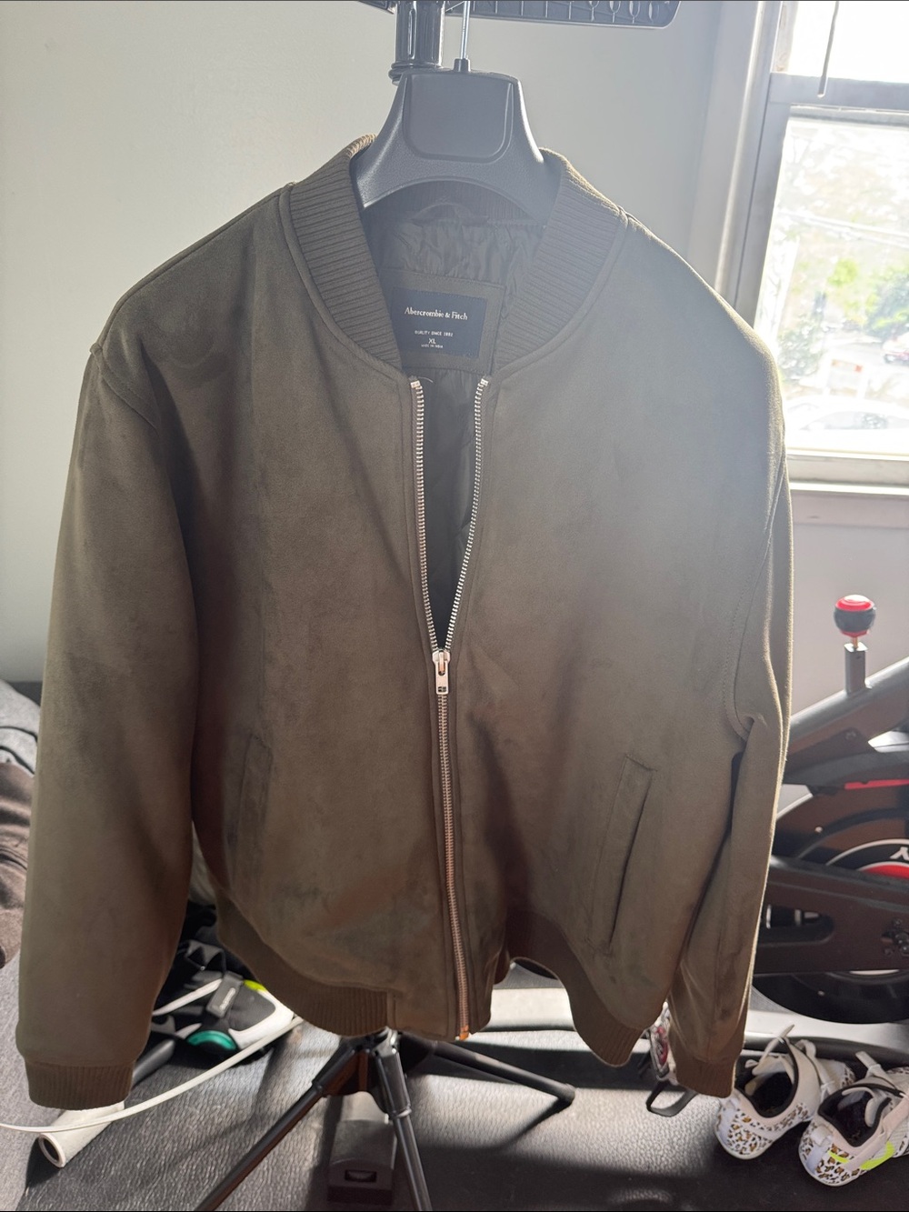 Abercrombie & Fitch Olive Suede Bomber Jacket